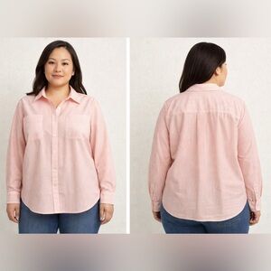 L.L.Bean XL Petite Pink White Striped Cotton Button Down Shirt